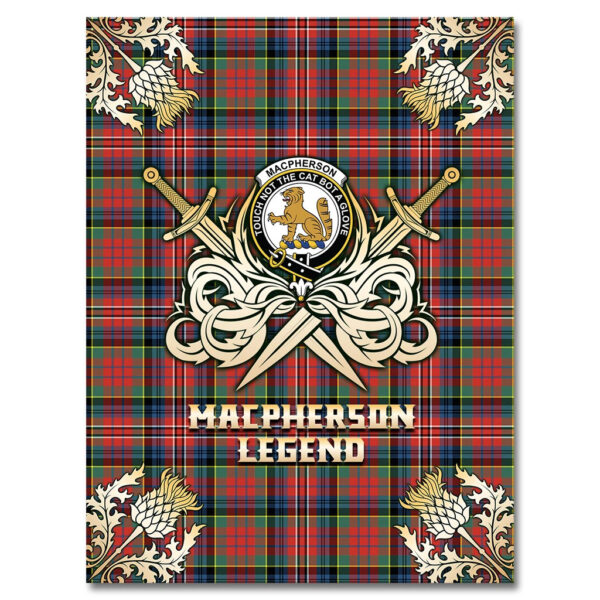 MacPherson Ancient Clan Blanket, Scottish Tartan MacPherson Ancient Clans Premium Blanket Gold Crest Style - Image 4