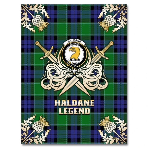 Haldane Clan Blanket, Scottish Tartan Haldane Clans Premium Blanket Gold Crest Style - Image 4