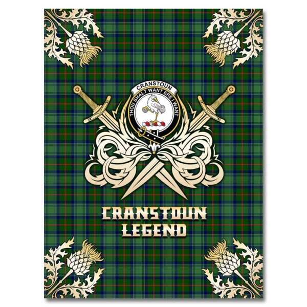 Cranstoun Clan Blanket, Scottish Tartan Cranstoun Clans Premium Blanket Gold Crest Style - Image 4