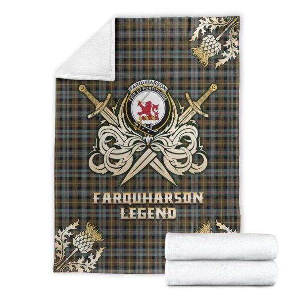 Farquharson Weathered Clan Blanket, Scottish Tartan Farquharson Weathered Clans Premium Blanket Gold Crest Style