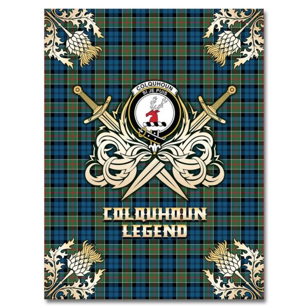 Colquhoun Ancient Clan Blanket, Scottish Tartan Colquhoun Ancient Clans Premium Blanket Gold Crest Style - Image 4