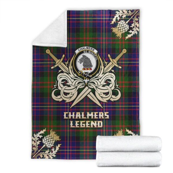 Chalmers Modern Clan Blanket, Scottish Tartan Chalmers Modern Clans Premium Blanket Gold Crest Style