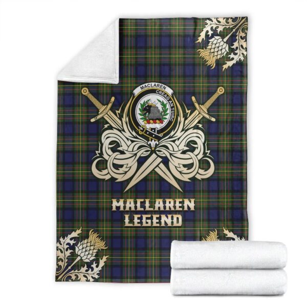 MacLaren Modern Clan Blanket, Scottish Tartan MacLaren Modern Clans Premium Blanket Gold Crest Style