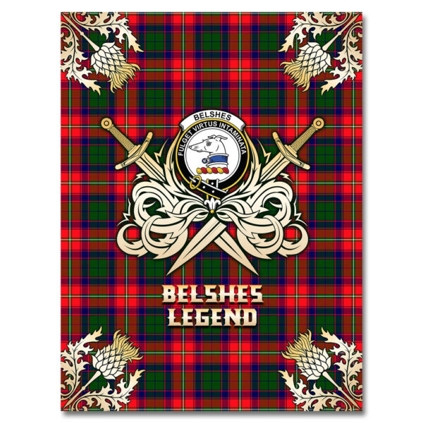 Belshes Clan Blanket, Scottish Tartan Belshes Clans Premium Blanket Gold Crest Style - Image 4