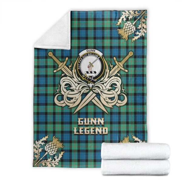 Gunn Ancient Clan Blanket, Scottish Tartan Gunn Ancient Clans Premium Blanket Gold Crest Style