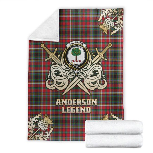 Anderson of Arbrake Clan Blanket, Scottish Tartan Anderson of Arbrake Clans Premium Blanket Gold Crest Style