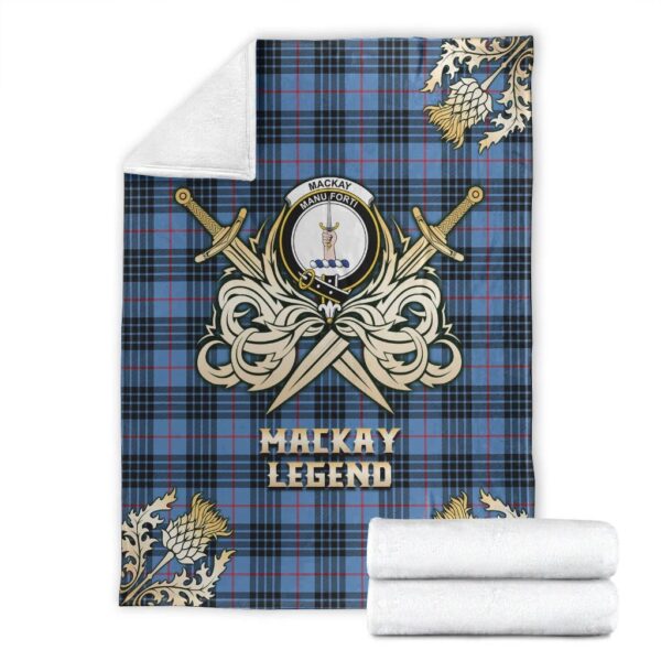 MacKay Blue Clan Blanket, Scottish Tartan MacKay Blue Clans Premium Blanket Gold Crest Style