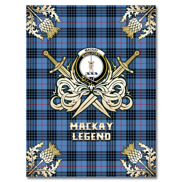 MacKay Blue Clan Blanket, Scottish Tartan MacKay Blue Clans Premium Blanket Gold Crest Style - Image 4