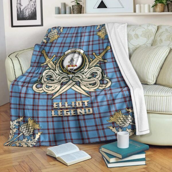 Elliot Ancient Clan Blanket, Scottish Tartan Elliot Ancient Clans Premium Blanket Gold Crest Style - Image 3