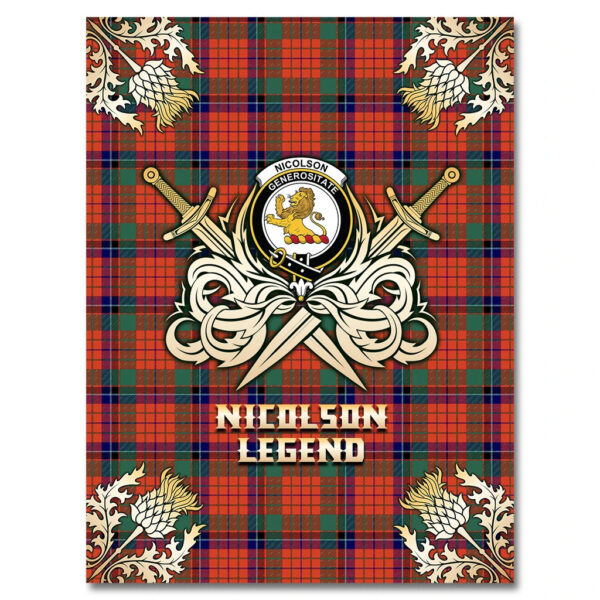 Nicolson Ancient Clan Blanket, Scottish Tartan Nicolson Ancient Clans Premium Blanket Gold Crest Style - Image 4