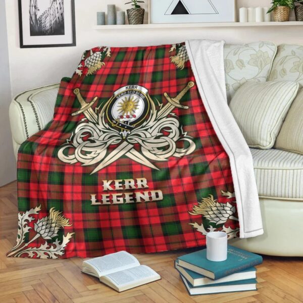 Kerr Modern Clan Blanket, Scottish Tartan Kerr Modern Clans Premium Blanket Gold Crest Style - Image 3