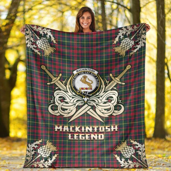 MacKintosh Hunting Modern Clan Blanket, Scottish Tartan MacKintosh Hunting Modern Clans Premium Blanket Gold Crest Style - Image 2