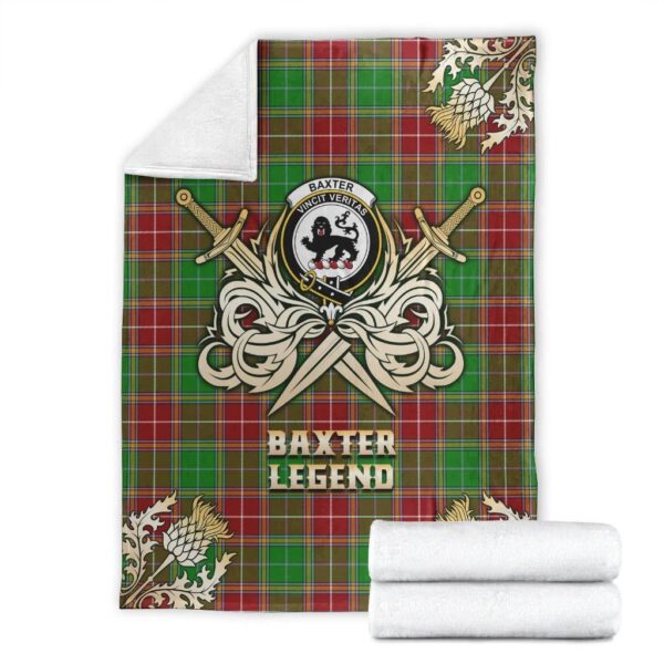 Baxter Modern Clan Blanket, Scottish Tartan Baxter Modern Clans Premium Blanket Gold Crest Style