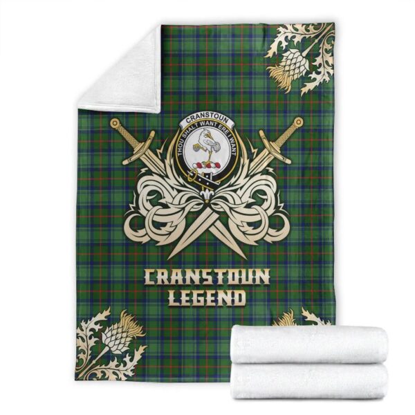 Cranstoun Clan Blanket, Scottish Tartan Cranstoun Clans Premium Blanket Gold Crest Style