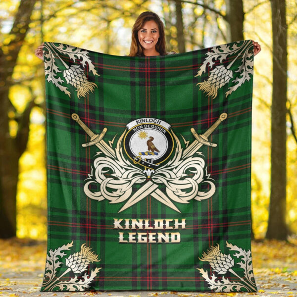 Kinloch Clan Blanket, Scottish Tartan Kinloch Clans Premium Blanket Gold Crest Style - Image 2