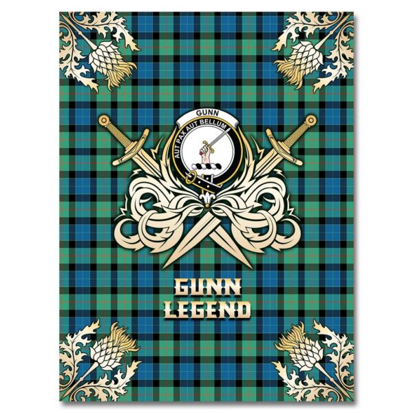 Gunn Ancient Clan Blanket, Scottish Tartan Gunn Ancient Clans Premium Blanket Gold Crest Style - Image 4