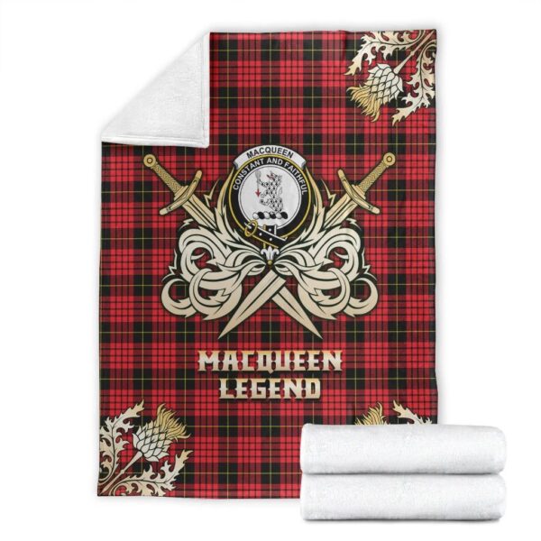 MacQueen Modern Clan Blanket, Scottish Tartan MacQueen Modern Clans Premium Blanket Gold Crest Style