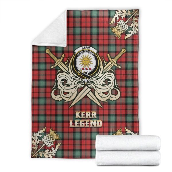 Kerr Ancient Clan Blanket, Scottish Tartan Kerr Ancient Clans Premium Blanket Gold Crest Style