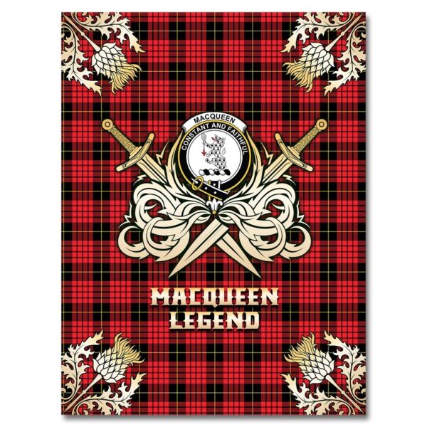 MacQueen Modern Clan Blanket, Scottish Tartan MacQueen Modern Clans Premium Blanket Gold Crest Style - Image 4