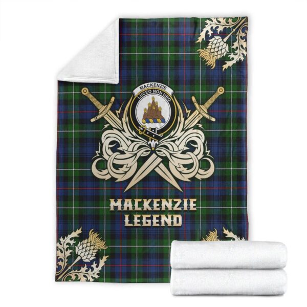 MacKenzie Modern Clan Blanket, Scottish Tartan MacKenzie Modern Clans Premium Blanket Gold Crest Style