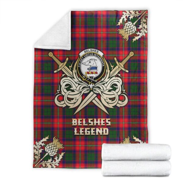 Belshes Clan Blanket, Scottish Tartan Belshes Clans Premium Blanket Gold Crest Style