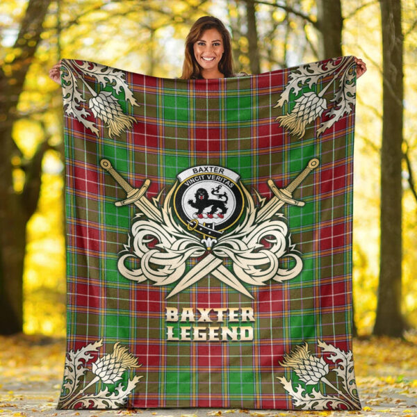 Baxter Modern Clan Blanket, Scottish Tartan Baxter Modern Clans Premium Blanket Gold Crest Style - Image 2