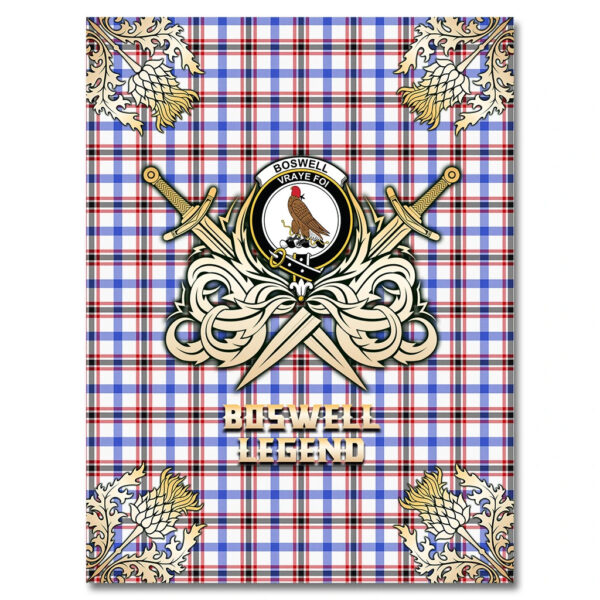 Boswell Modern Clan Blanket, Scottish Tartan Boswell Modern Clans Premium Blanket Gold Crest Style - Image 4