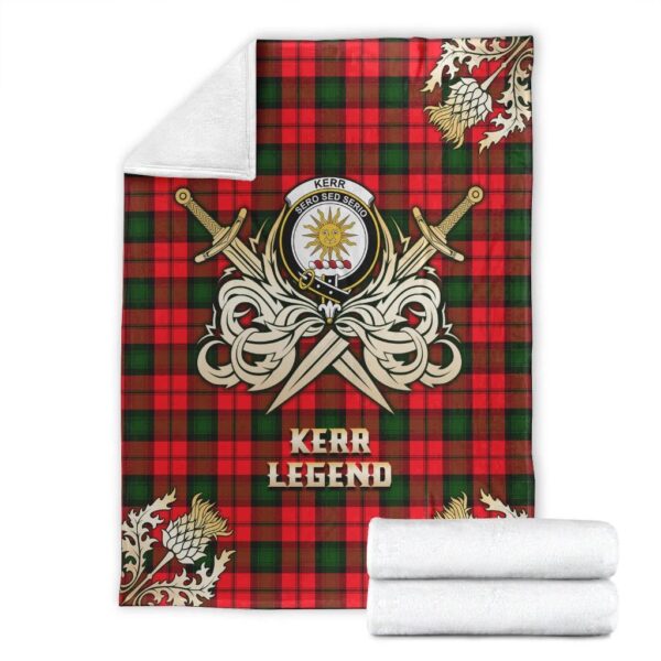 Kerr Modern Clan Blanket, Scottish Tartan Kerr Modern Clans Premium Blanket Gold Crest Style