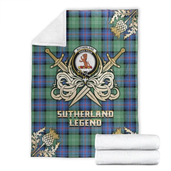 Sutherland Old Ancient Clan Blanket, Scottish Tartan Sutherland Old Ancient Clans Premium Blanket Gold Crest Style