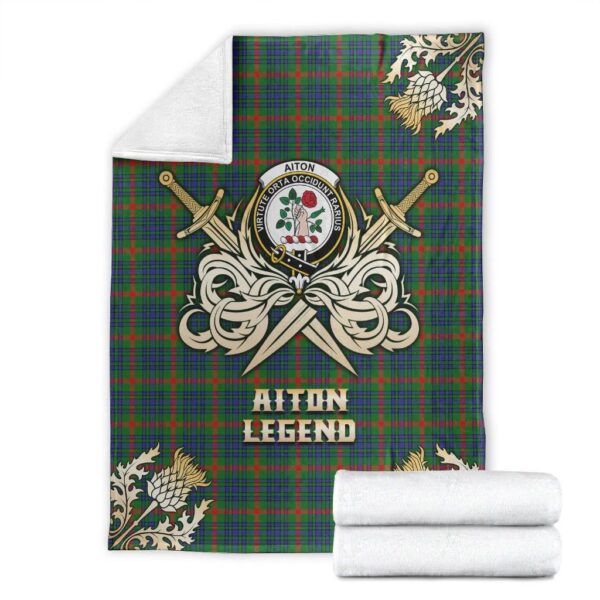 Aiton Clan Blanket, Scottish Tartan Aiton Clans Premium Blanket Gold Crest Style