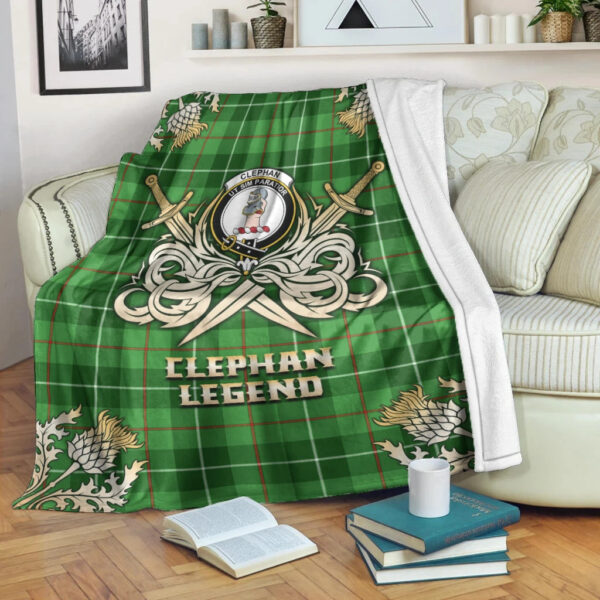 Clephan Clan Blanket, Scottish Tartan Clephan Clans Premium Blanket Gold Crest Style - Image 3