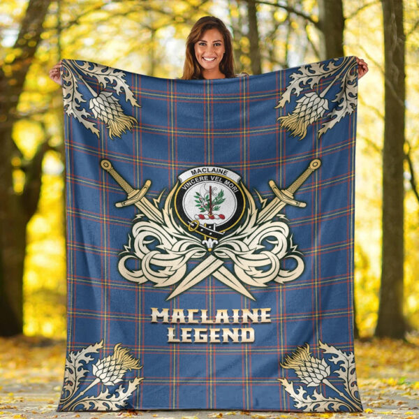 MacLaine of Loch Buie Hunting Ancient Clan Blanket, Scottish Tartan MacLaine of Loch Buie Hunting Ancient Clans Premium Blanket Gold Crest Style - Image 2