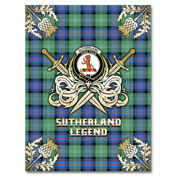 Sutherland Old Ancient Clan Blanket, Scottish Tartan Sutherland Old Ancient Clans Premium Blanket Gold Crest Style - Image 4