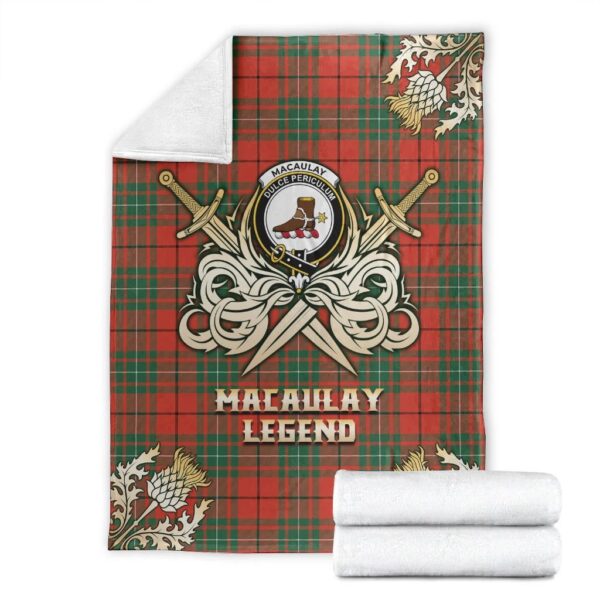 MacAulay Ancient Clan Blanket, Scottish Tartan MacAulay Ancient Clans Premium Blanket Gold Crest Style