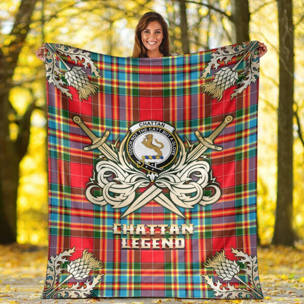 Chattan Clan Blanket, Scottish Tartan Chattan Clans Premium Blanket Gold Crest Style - Image 2