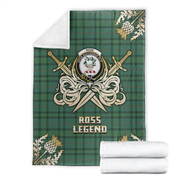 Ross Hunting Ancient Clan Blanket, Scottish Tartan Ross Hunting Ancient Clans Premium Blanket Gold Crest Style