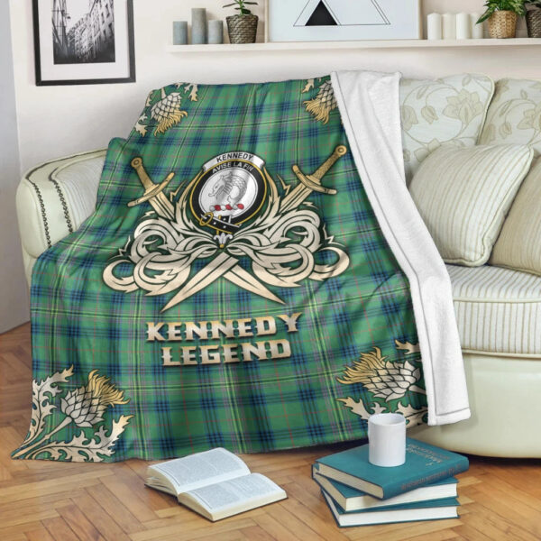 Kennedy Ancient Clan Blanket, Scottish Tartan Kennedy Ancient Clans Premium Blanket Gold Crest Style - Image 3