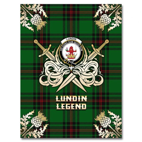 Lundin Clan Blanket, Scottish Tartan Lundin Clans Premium Blanket Gold Crest Style - Image 4