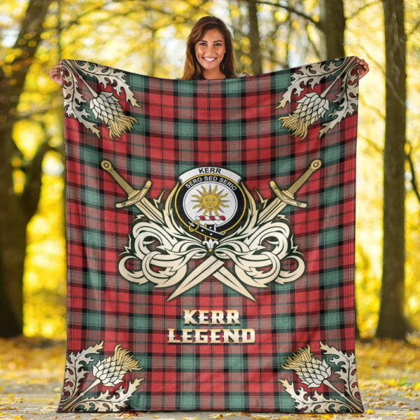 Kerr Ancient Clan Blanket, Scottish Tartan Kerr Ancient Clans Premium Blanket Gold Crest Style - Image 2