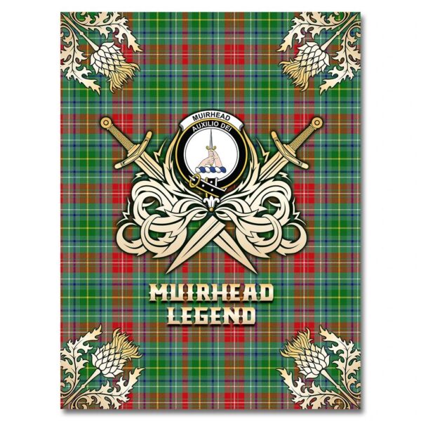 Muirhead Clan Blanket, Scottish Tartan Muirhead Clans Premium Blanket Gold Crest Style - Image 4