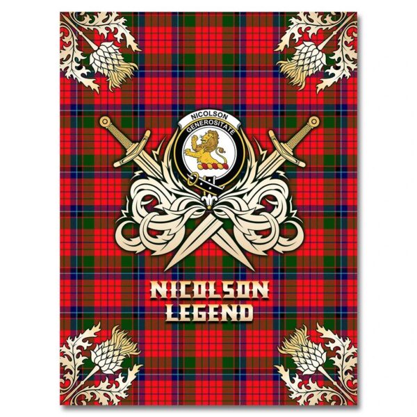 Nicolson Modern Clan Blanket, Scottish Tartan Nicolson Modern Clans Premium Blanket Gold Crest Style - Image 4