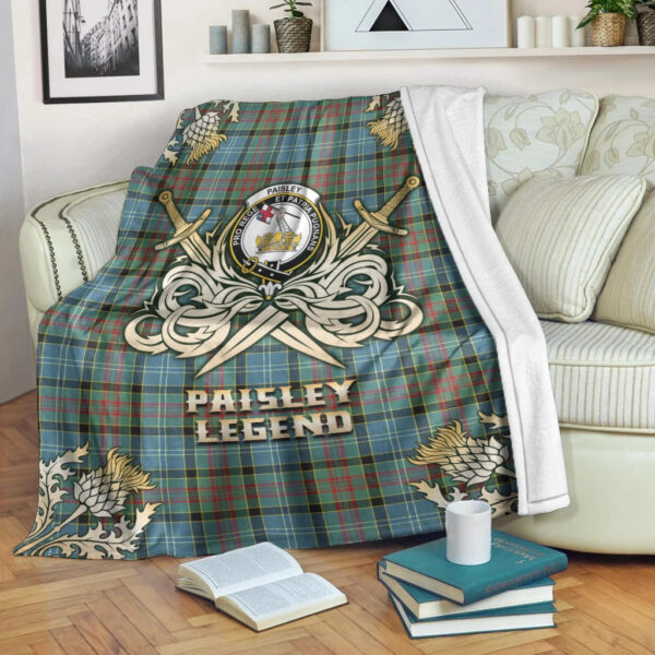 Paisley Clan Blanket, Scottish Tartan Paisley Clans Premium Blanket Gold Crest Style - Image 3