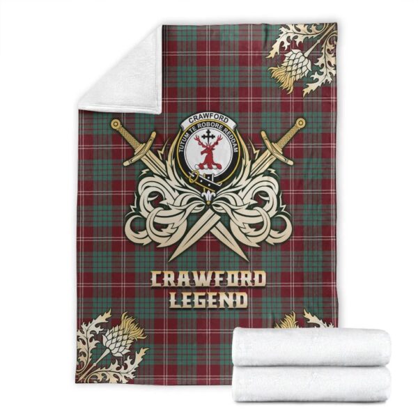 Crawford Modern Clan Blanket, Scottish Tartan Crawford Modern Clans Premium Blanket Gold Crest Style