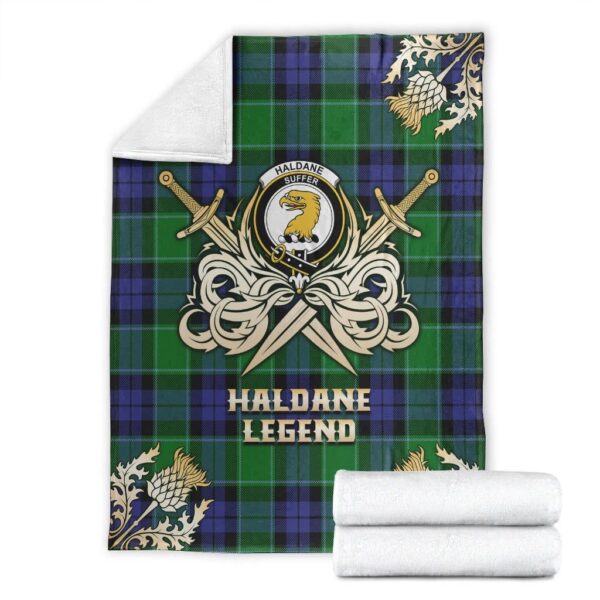 Haldane Clan Blanket, Scottish Tartan Haldane Clans Premium Blanket Gold Crest Style