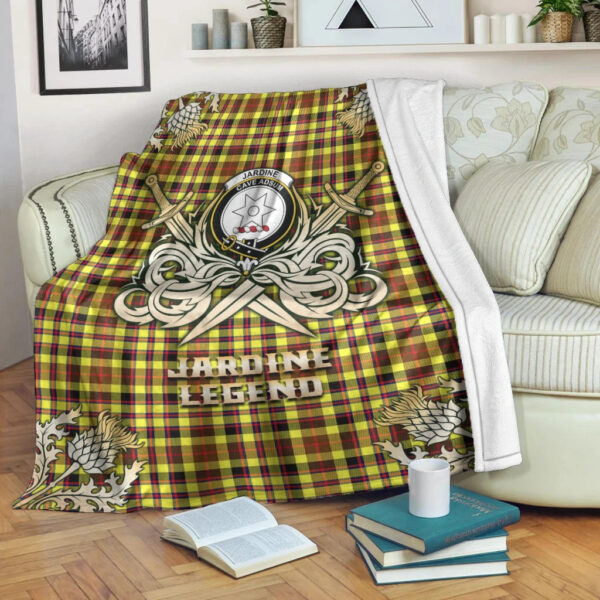 Jardine Clan Blanket, Scottish Tartan Jardine Clans Premium Blanket Gold Crest Style - Image 3