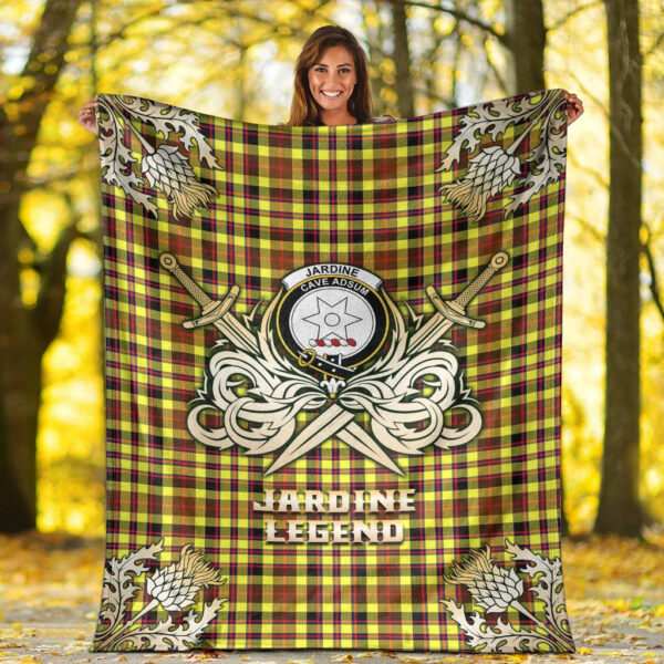 Jardine Clan Blanket, Scottish Tartan Jardine Clans Premium Blanket Gold Crest Style - Image 2