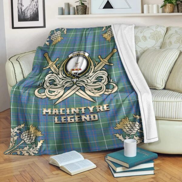 MacIntyre Hunting Ancient Clan Blanket, Scottish Tartan MacIntyre Hunting Ancient Clans Premium Blanket Gold Crest Style - Image 3