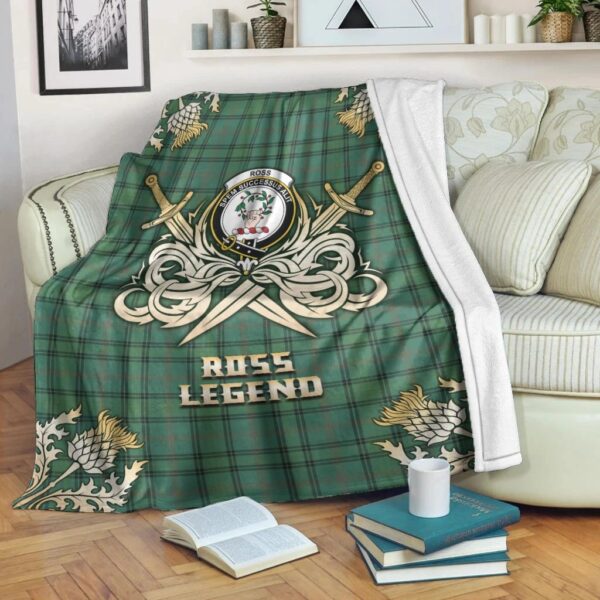 Ross Hunting Ancient Clan Blanket, Scottish Tartan Ross Hunting Ancient Clans Premium Blanket Gold Crest Style - Image 3