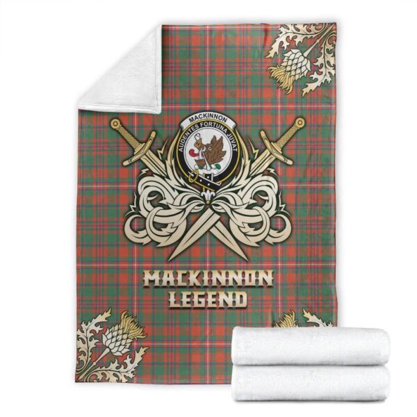 MacKinnon Ancient Clan Blanket, Scottish Tartan MacKinnon Ancient Clans Premium Blanket Gold Crest Style