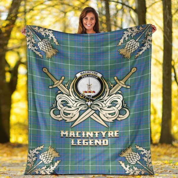 MacIntyre Hunting Ancient Clan Blanket, Scottish Tartan MacIntyre Hunting Ancient Clans Premium Blanket Gold Crest Style - Image 2